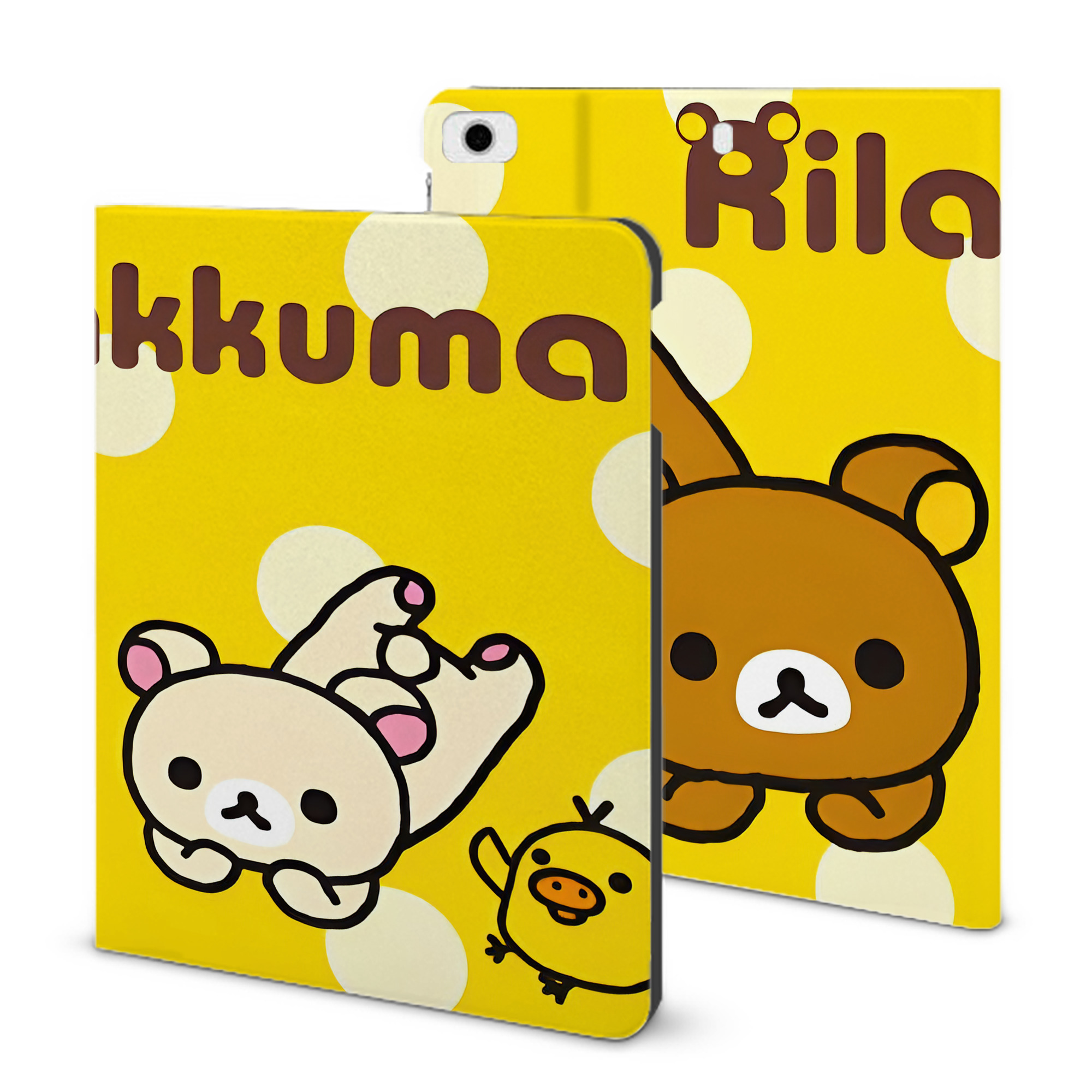 （画像用） リラックマ リラックマ キイロイトリ Rilakkuma Korilakkuma Kiiroitori IPad ケース ブック型 PUレザー TPU 耐衝撃 軽量 薄型 ペン収納なし 全面保護 IPad 各モデル対応